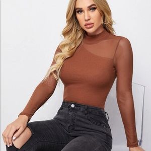 🥳🙌Host pick! Shein Nwot camel mock-tee mesh panel fit long sleeve